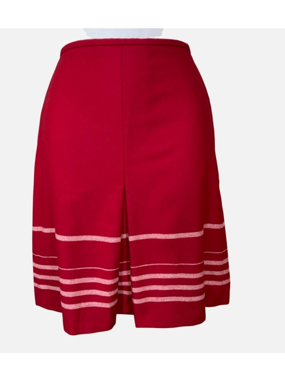 Ann Taylor LOFT Petite Red Wool Blend Lined Skirt Striped Hem Front Pleat 6P